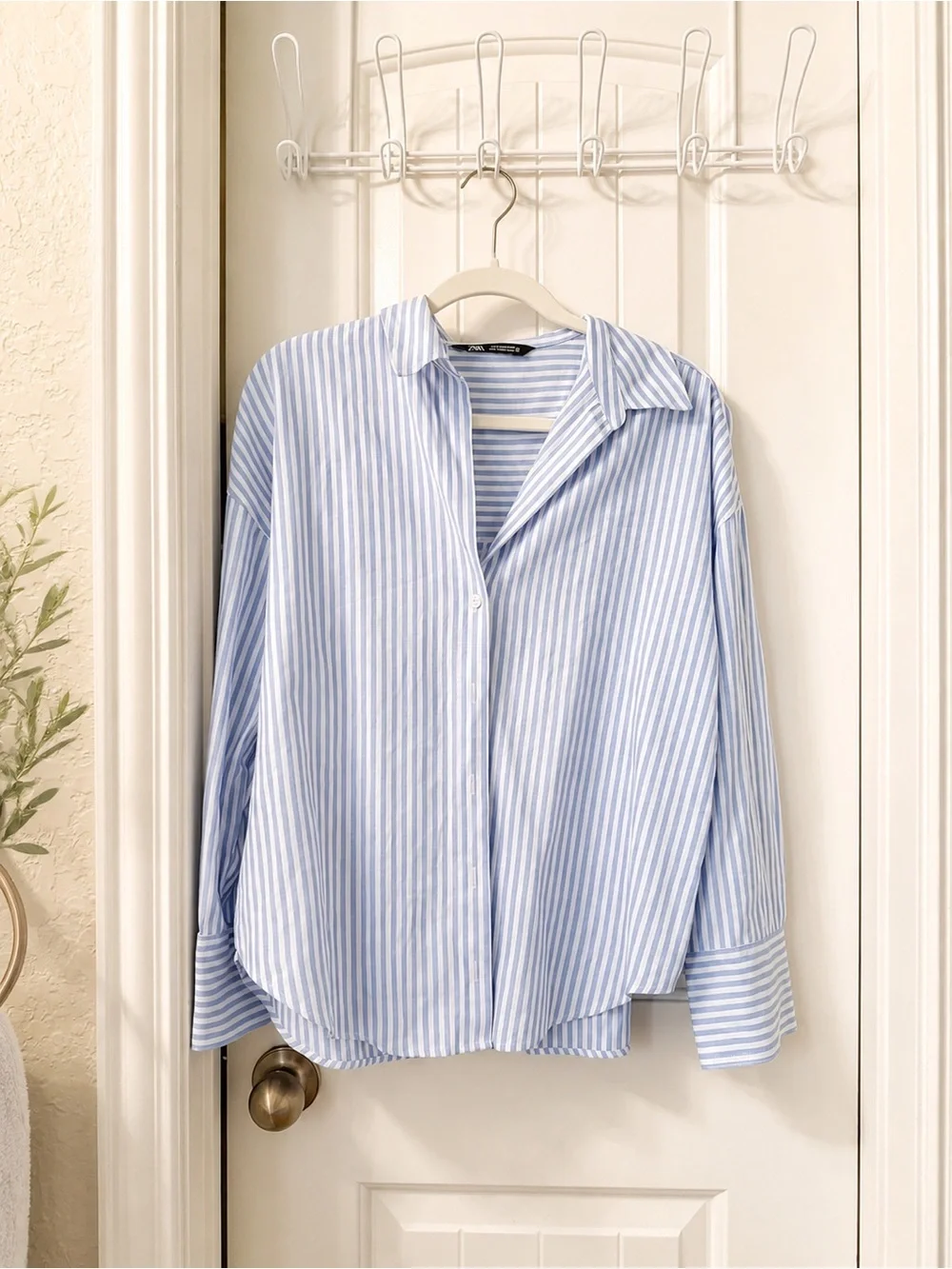 Zara Blue and White Striped Button-Down Shirt
